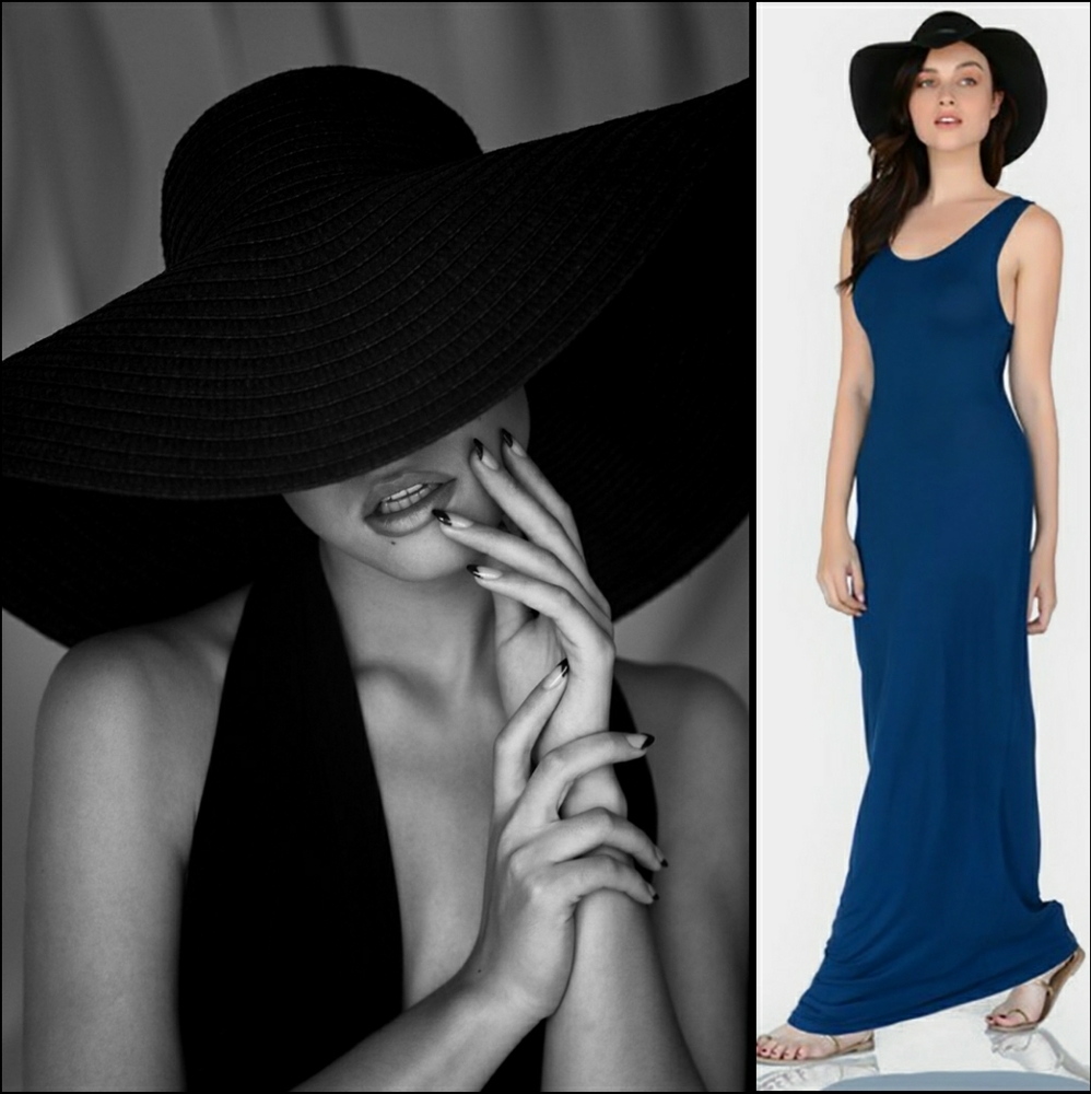 Blue Sleeveless Long Maxi Dress & Sun Hat